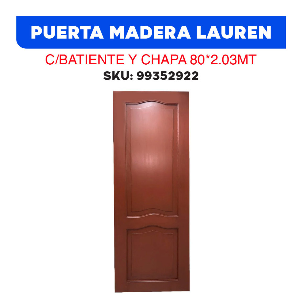 PUERTA MADERA LAUREN C/BATIENTE Y CHAPA 80*2.03MT