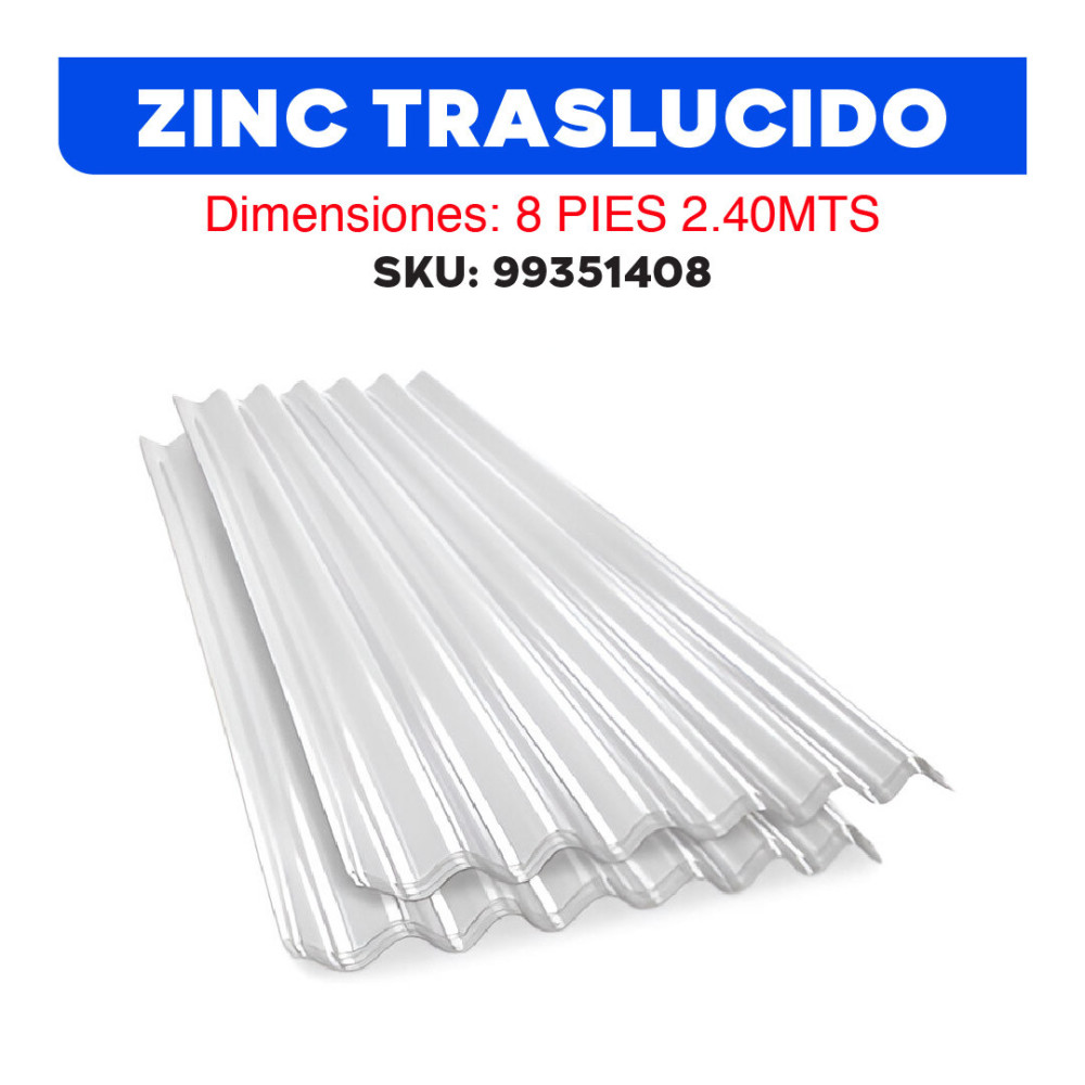 ZINC TRASLUCIDO TRANSP 2.40MT 8PIES
