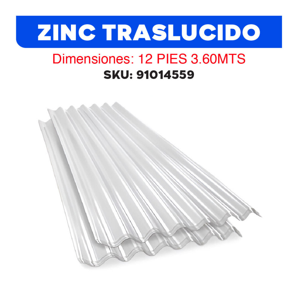 ZINC TRASLUCIDO TRANSP 3.60MT 12PIES
