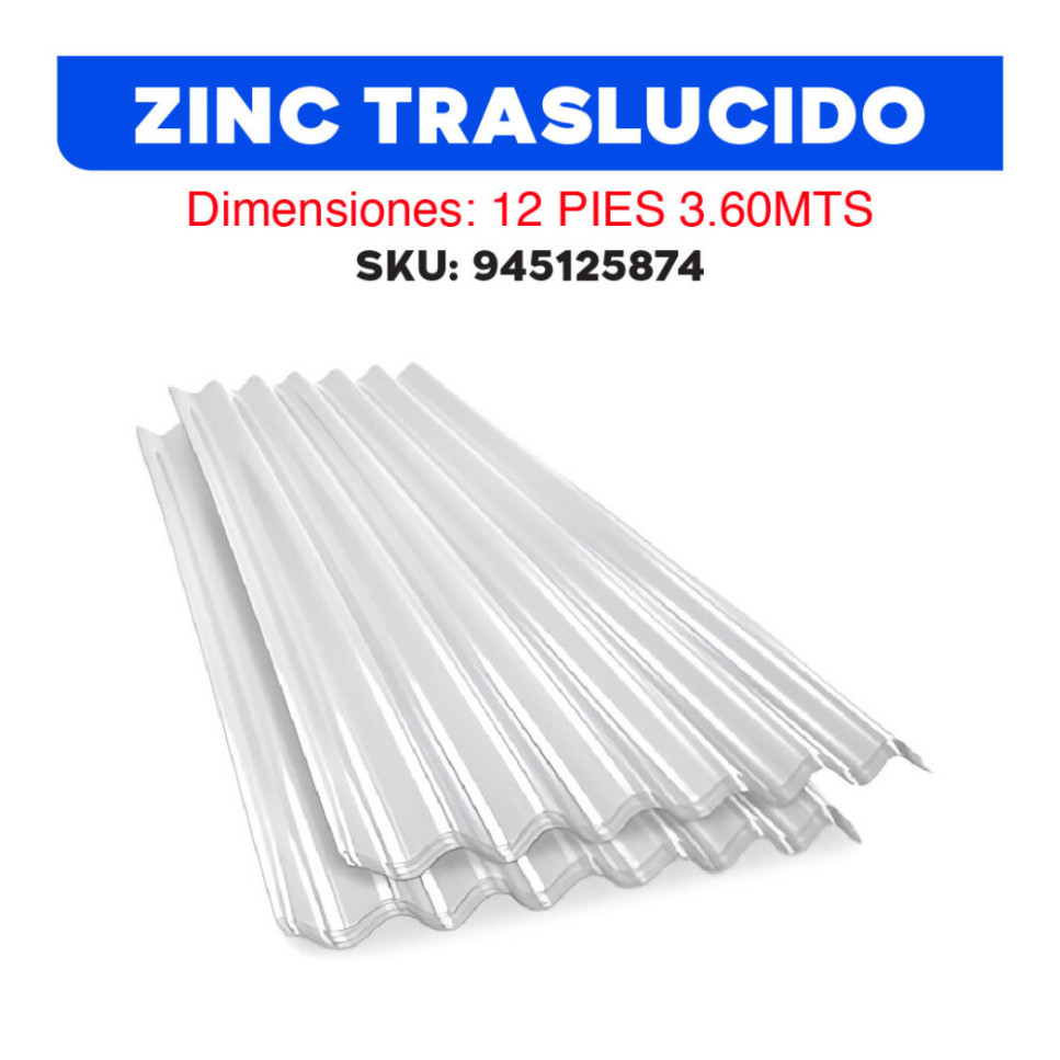 ZINC TRASLUCIDO TRANSP 3MT 10PIES